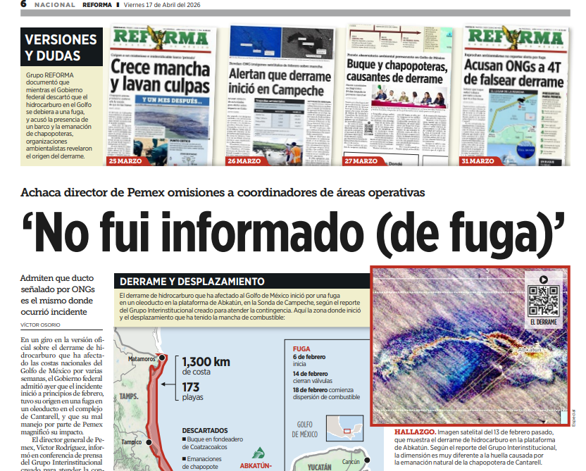 Captura de pantalla de noticia de Periódico Reforma sobre Pemex con el titular "No fui informado".